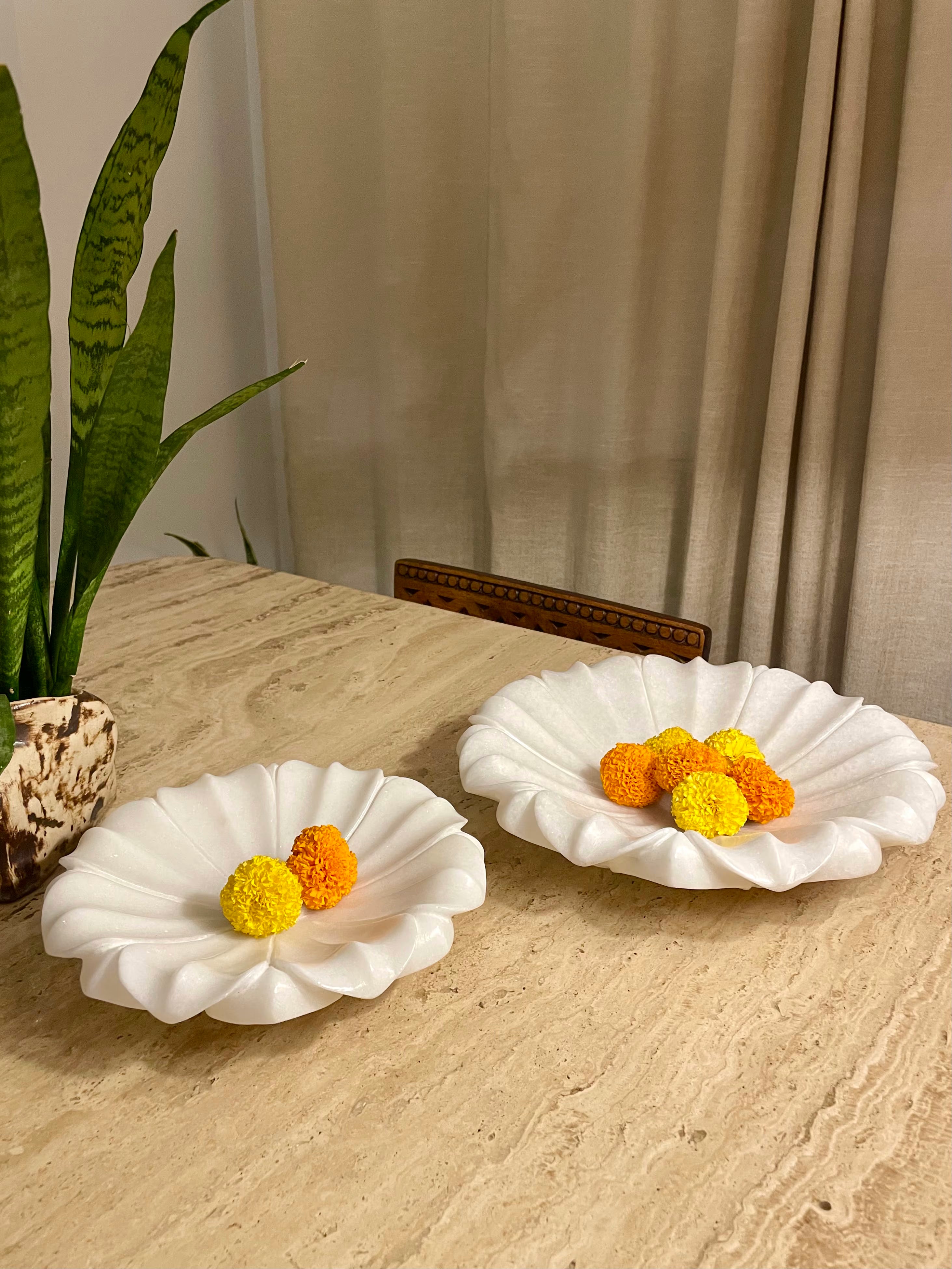 Upalam White Marble Urli Small & Big Together Set